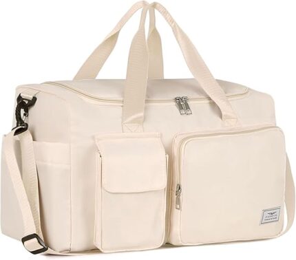 Premium Beige Gym Duffel Bag – Large Travel & Sports Bag for Men & Women with Shoulder Strap, Water-Resistant, Multi-Pocket Design