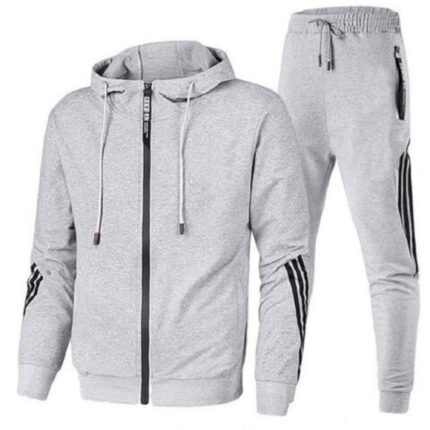 Stylish men's athletic wear set in breathable fabric with drawstring hood and elastic cuffs
