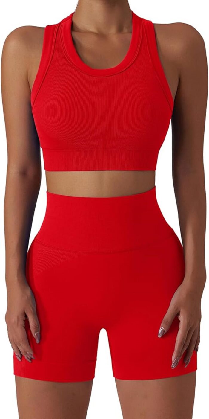 Elevate Your Fitness with Premium Ribbed Sports Bra and High-Waisted Shorts Set for Women
