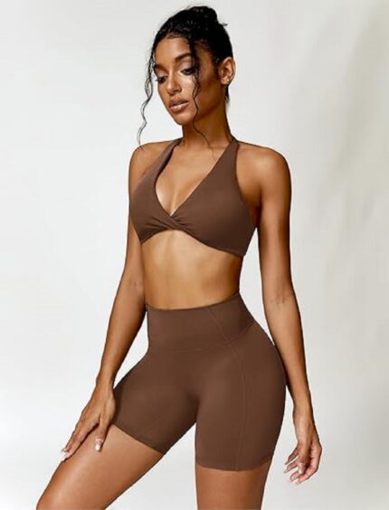 Elevate Your Fitness with Premium Brown Sports Bra and Shorts
