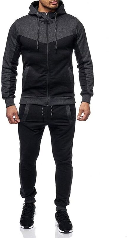 Dark Grey Men’s Tracksuit Set – Full Zip Hoodie & Jogger Pants, 2-Piece Sweatsuit for Gym, Running, Outdoor Workouts, Training & Casual Everyday Wear