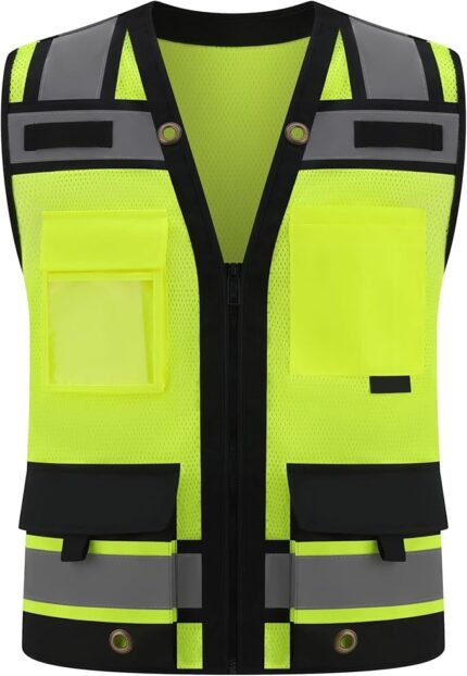 Unisex Class 2 High Visibility Safety Vest with 15 Pockets – ANSI/ISEA Approved
