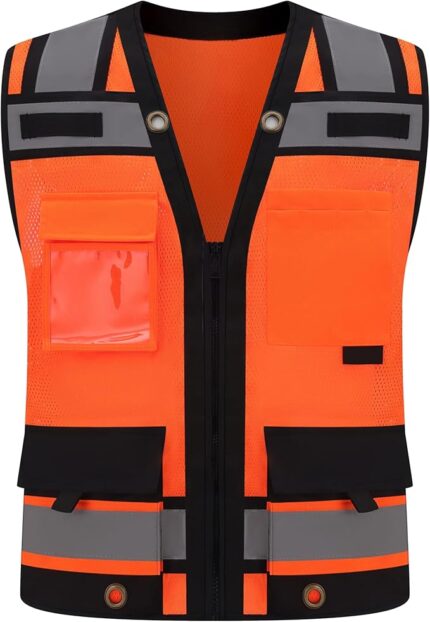 Unisex Class 2 High Visibility Safety Vest with 15 Pockets – ANSI/ISEA Approved